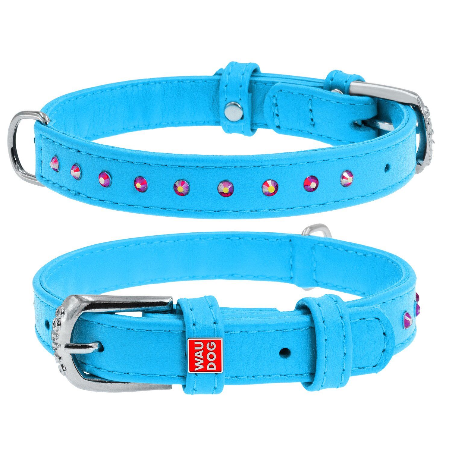 Wau Dog Ogrlica Glamour Plava Decor 27-36cm/15mm