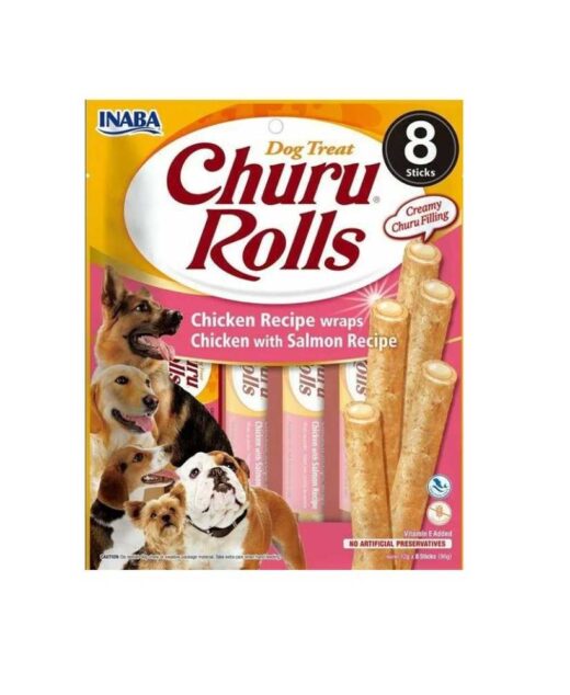 INABA Dog Chic.Rec.wraps Chic.with Salm. Rec. Rolls EUD732
