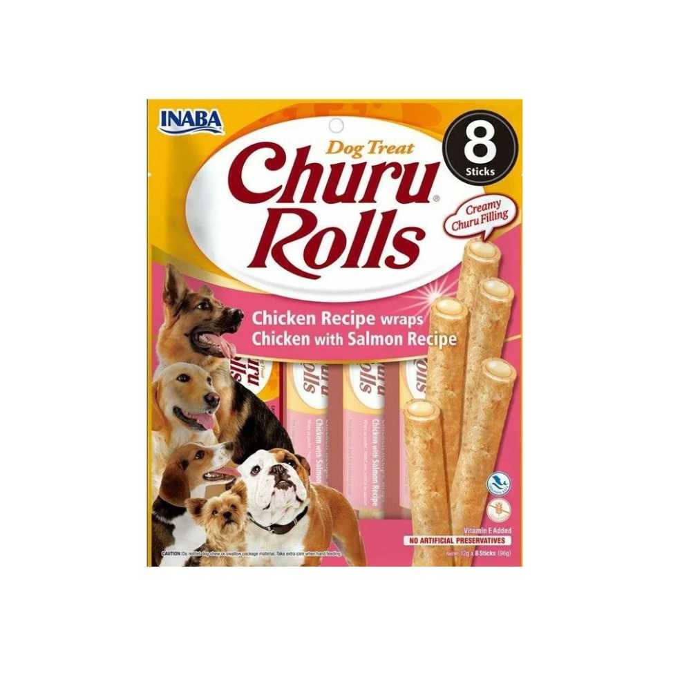 INABA Dog Chic.Rec.wraps Chic.with Salm. Rec. Rolls EUD732