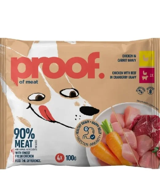 AW 4x100gr Proof Sosic Piletina i šargarepa u sosu & Piletina i govedina u sosu od brusnice DOG 90%